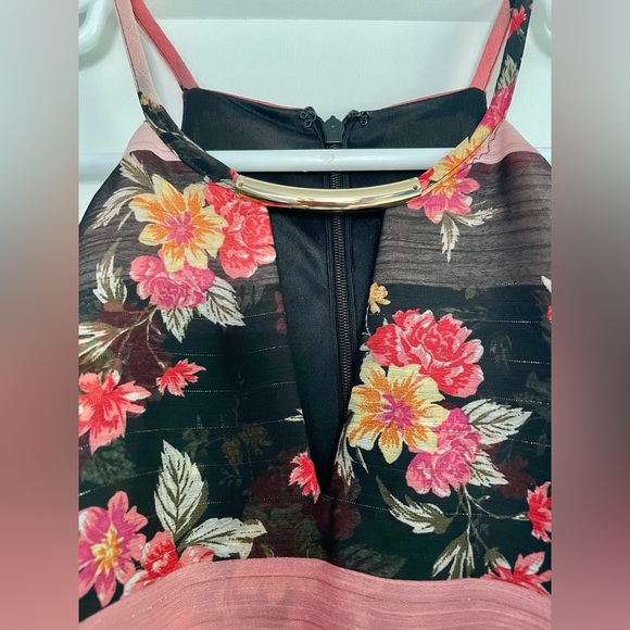 Kensie multicolor stripe floral patchwork chiffon lined midi maxi ruffle size 2 - Picture 9 of 15